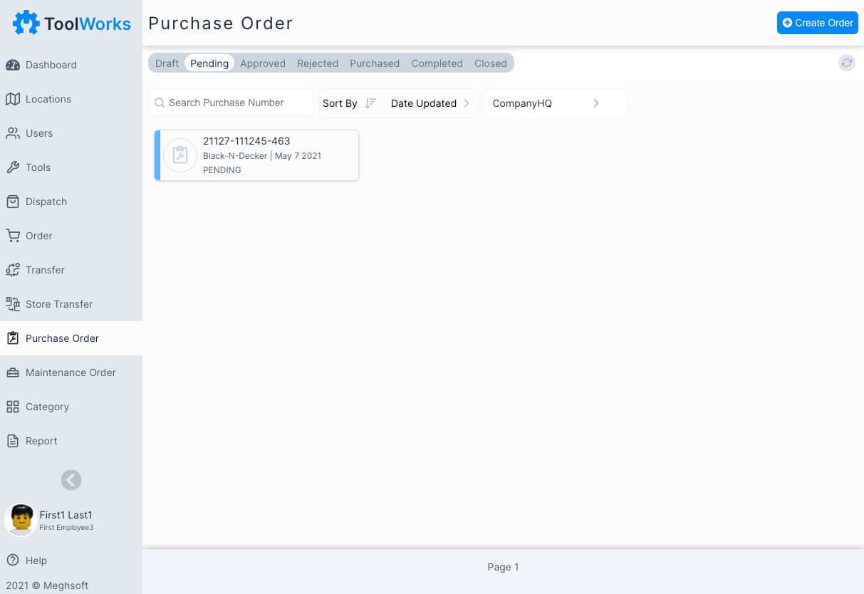 Image of Purchase Order Listing Page