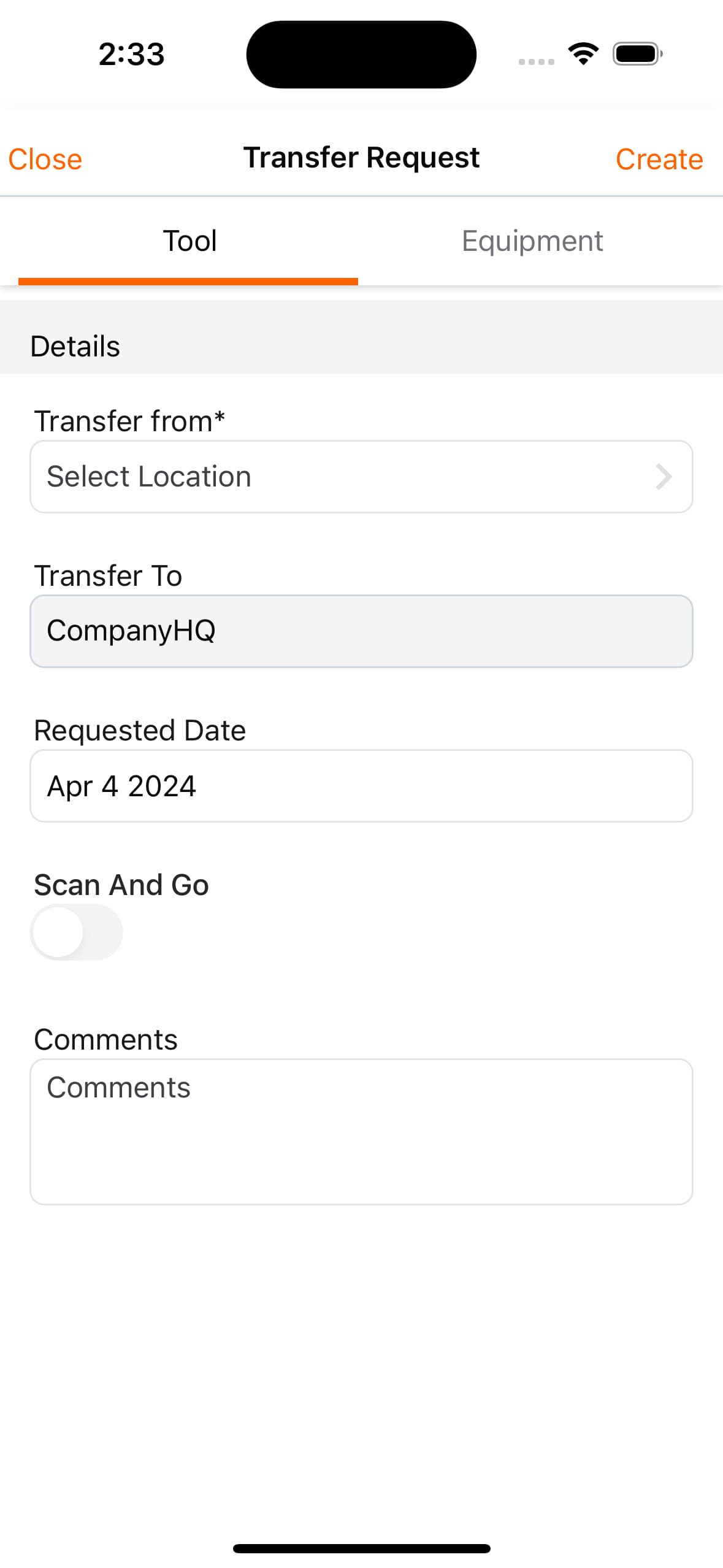 Mobile App Store Transfer Screen